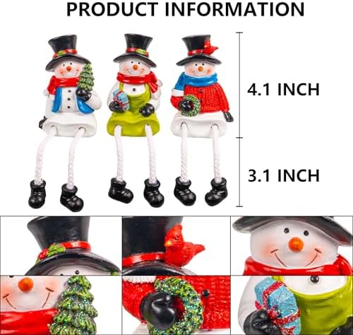Dazzle Bright Christmas Figurines, Set of 3 Resin Santa Snowman Sitters with Dangling Legs, Xmas Table Fireplace Shelf Sitters Decorations Sitting Figurines Ornament for Indoor Home Decor - Image 2