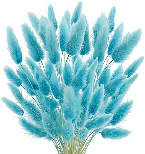 Uieke 120 Pcs Teal Blue Natural Bunny Tails Dried Flowers, 17inch Dried Pampas Grass Decor, Boho Blue Flowers Home Table Decor, Wedding Decorations for Home by Uieke