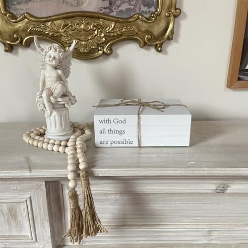 Decorative Books for Home Decor, White Faux Books for Decoration, Rustic Farmhouse Stacked Display Books (with God All Things are Possible) - Image 3