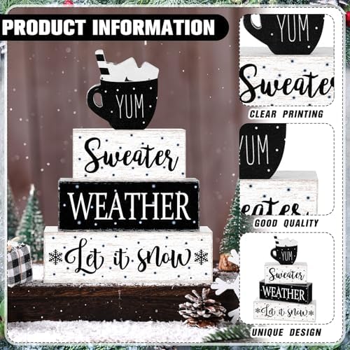 Marsui 4 Pcs Winter Table Decorations Wooden Let It Snow Tiered Tray Decor - Image 4
