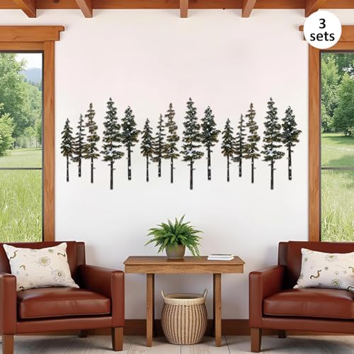 ESTART White Green Metal Pine Tree Wall Art, Metal Tree Wall Decor - Image 3