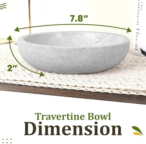 FNTSTICGOODS Travertine Decorative Bowl - 7.8” Diameter & 2” Height - Key Bowl for Entryway Table - Organic Modern Centerpiece - White/Gray - Image 2