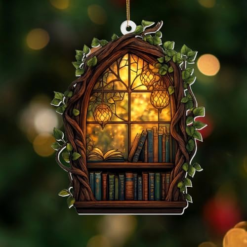 Gothic Window Book Ornament – Stained Glass Style Acrylic Christmas Ornament with Books & Ivy, Fantasy Home Décor, Book Lover Gifts for Women, Teacher & Librarian Holiday Decoration(Sun-19) - Image 4