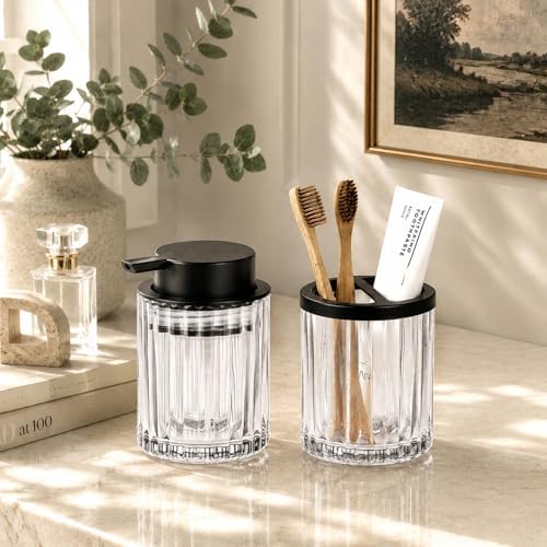2 PCS Glass Bathroom Accessories Set, Lotion Dispenser & Toothbrush Holder - Image 7