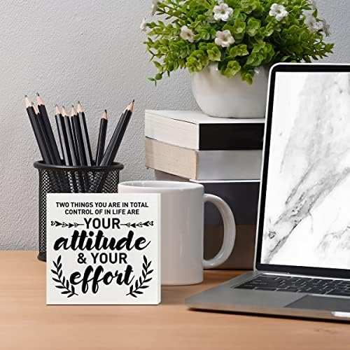 Inspirational Wooden Box Sign, Your Attitude & Your Effort, Motivational Home Office Desk Decor, Encouragement School Classroom Decoration, Positive Gifts for Women Men Coworkers Student - Image 3