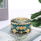 Hipiwe Vintage Metal Jewelry Box - Oval Trinket Ring Case with Gold Rose - Image 5