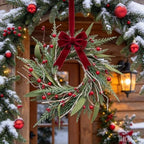 6 PCS Mini Christmas Wreaths for Cabinets 9" Christmas Kitchen Cabinet with Pine Needles Pinecones Red Berries Bells and Bow Christmas Wreath for Front Door Window Wall Xmas Holiday Home Decor - Image 2