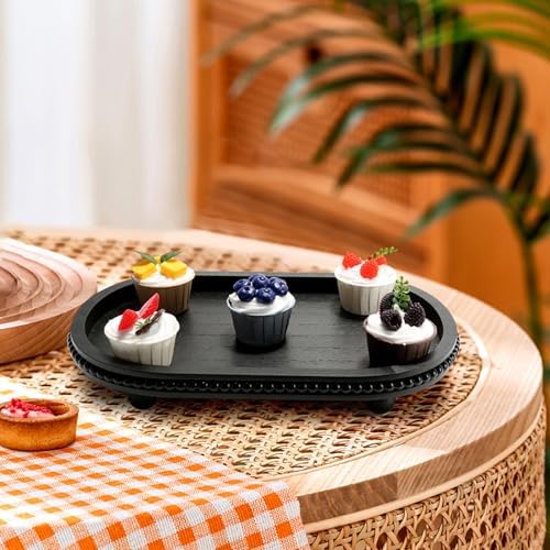 Wooden Decorative Tray for Coffee Table, Black Beaded Oval Tray Home Decor - Image 4