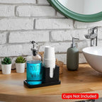Glass Mouthwash Dispenser for Bathroom, 16 OZ Mouthwash Dispenser with Pour Spout and Wood Cup Holder and Tray, Mouth Wash Bottle Container, Black Kitchen Bathroom Decor and Accessories - Image 2
