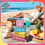 Yuntau 4 Pcs Summer Flip Flop Decor Wooden Beach Table Centerpiece Sign - Image 6