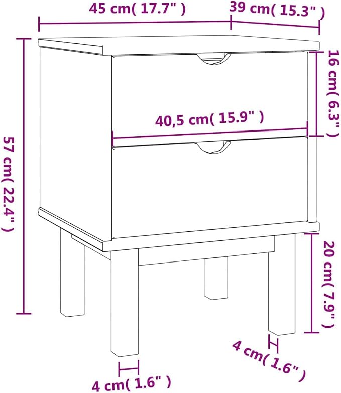 Scandinavian Style Bedside Cabinet Brown and White Solid Pine Wood, Engineered - Image 2