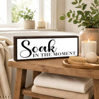 Bathroom Wooden Sign, Soak in the Moment Quote Decor, Bathroom Wall Decor Wooden Sign, Relaxing Bath Room Accent for Shelf Counter or Wall, Minimal Home Decoration, 9.5 x 3.1 Inches - Image 5