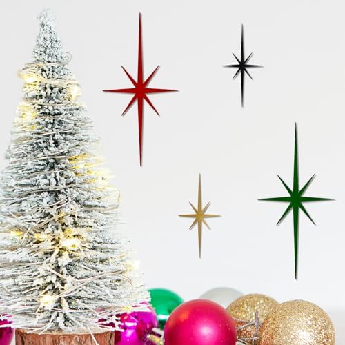 4 Pcs Star Wall Art for Home Decor Living Room Bedroom Office Metal 3D,Bling,with Hanging Hook Starburst Midcentury Sculpture Retro Gallery Accent Celestial -Gold 16.5in/9.4in - Image 4