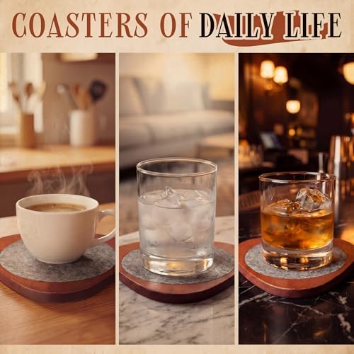 Newtay 6 Pcs Mid Century Modern Coasters Wood Absorbent Coaster, Classic - Image 4