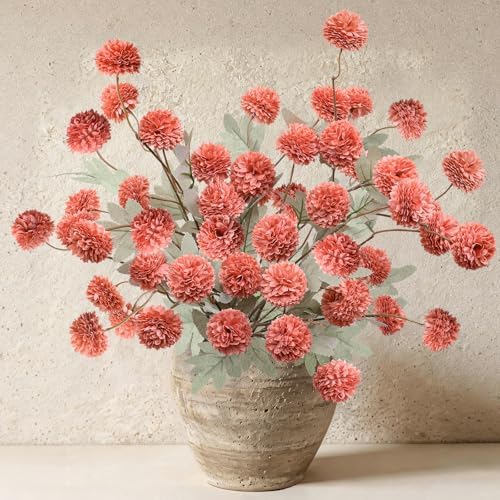 INQCMY 12 Pcs Artificial Mums with Long Stems 20 Inch Faux Flowers for Vase - Image 2