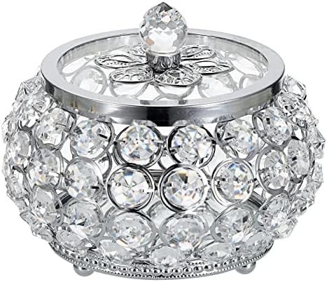 Hipiwe Crystal Jewelry Trinket Box with Glass Lid Silver Mirrored Treasure Box Decorative Jewelry Box Ring Earrings Necklace Storage Keepsake Box Gift for Women by Hipiwe