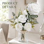 Fake Flowers in Vase, White Rosea Artificial Flowers Arrangement - Image 7