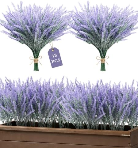 18 Bundles Artificial Lavender Flowers Lavender Plants for Outdoors Decor by YOGJKI