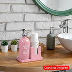 Glass Mouthwash Dispenser for Bathroom, 16 OZ Mouthwash Dispenser with Pour Spout and Wood Cup Holder and Tray, Mouth Wash Bottle Container, Farmhouse Kitchen Bathroom Decor and Accessories, Pink - Image 2