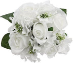 Admired By Nature Artificial Rose Hydrangea Flowers Bouquet, 9 Stems Faux Wedding Bouquet for Bride Bridesmaid, Centerpieces Floral Arrangement Home Decoration GPB8359-WHITE, White by AdmiredbyNature
