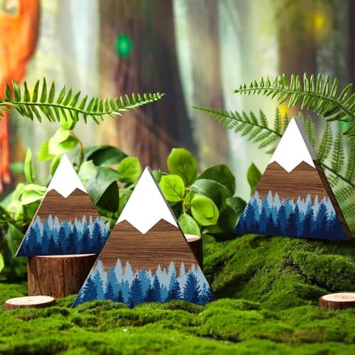 3 Pcs Mountain Shelf Decor Mountain Wooden Wall Decor Forest Art, Blue - Image 3