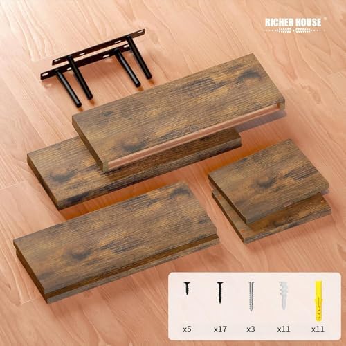 RICHER HOUSE 3-Set Brown Floating Wall Shelves, Bathroom Shelf Over Toilet - Image 3