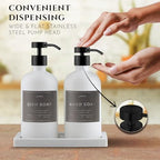Glass Soap Dispenser Set of 2 (White) with Silicone Tray | Hand and Dish Soap Dispenser for Kitchen and Bathroom | 16.8 Oz Glass Bottles with Stainless Steel Pump & 15 Waterproof Labels (White/Black) - Image 4
