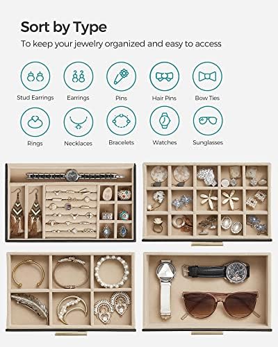 SONGMICS Jewelry Box Organizer, 4-Layer Storage with 3 Drawers, Glass Lid - Image 3