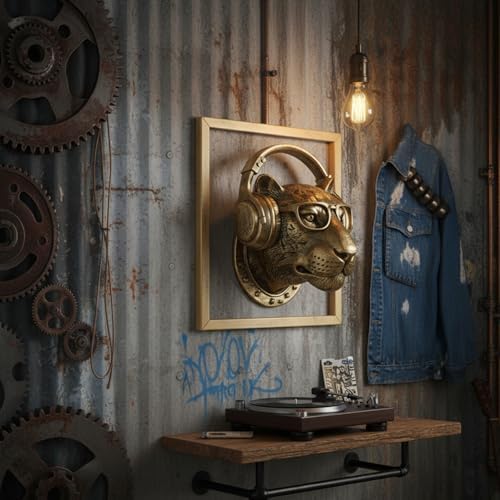 JJALIGHTS Exquisite Resin Animal Head Wall Sculpture (Gift Metal Frame) - Imitation Copper Vintage Decor for Living Room, Bedroom & Office | Decorative Wall Hanging Art (Leopard) - Image 4