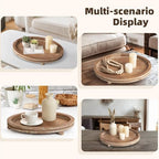 2 Piece Oval Torched Wooden Serving Tray Set with Beaded Design, Centerpiece Table Decorations Tray for Living Room Ottoman, Coffee Table Tray for Farmhouse Home Decor - Image 4