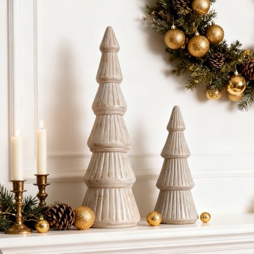 WONDROUS' DECO Wooden Christmas Tree Figurine, Tabletop Pink and Gold - Image 5