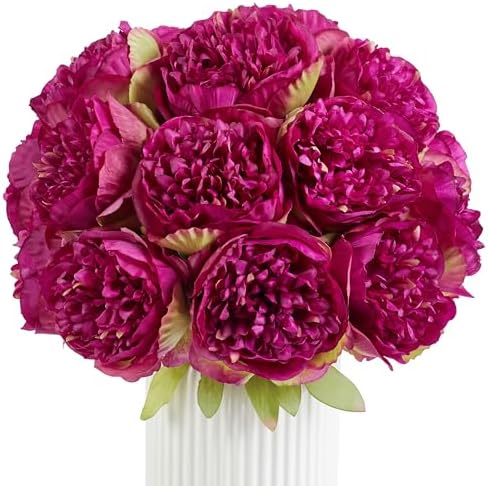 SITUMEIZI 2 Bouquet 10 Heads Artificial Peony Silk Flower Leaf Home Office Wedding Party Festival Bar Decor(Burdungy) by SITUMEIZI