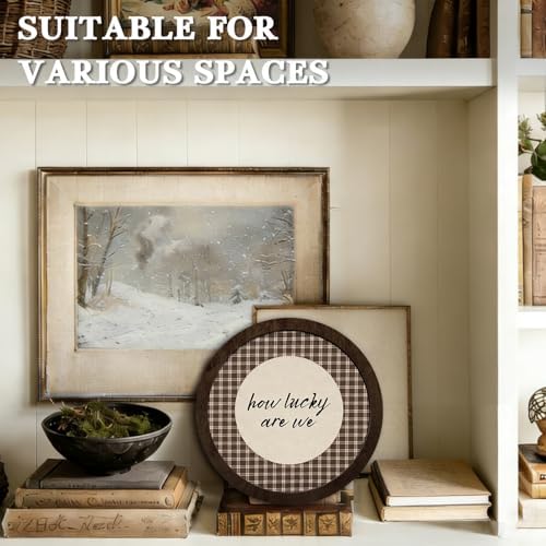 CFFJLHN How Lucky Are We Wall Art, Brown Gingham Motivational Wall Decor Inspirational Positive Affirmation Vintage Round Wooden Wall Art Decor for Bedroom Living Room Home Office, 10x10 Inch - Image 6