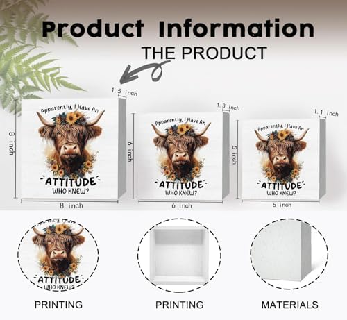 Highland Cow Sign, Farm Cottagecore Animal Office Kitchen Bedroom Decor, Apparently I Have an Attitude Who Knew Wooden Box Signs, Apparently Highland Cow Gifts for Women Men 8x8 in Decorative Signs & Plaques - Image 7