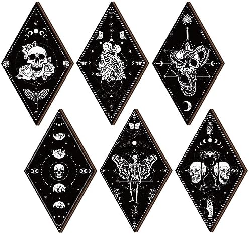 Huwena 6 Pack Gothic Wall Decor for Bedroom Living Room Dark Boho Skull Moon Snake Sun Phase Wooden Hanging Art by Huwena