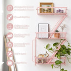 SweetSage Fire Escape Shelf - Pink Wall Decor Floating Shelves, Cute Metal Ladder Shelving for Bedroom, Home Decor Display (3-Tier) - Image 3