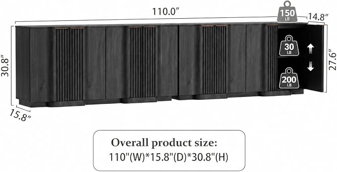 Brafab Buffet Cabinet, Wood Fluted Credenza - Image 2