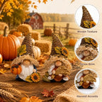 Hodao Thanksgiving Decor Harvest Elf Figurines with Pumpkin Sunflower - Image 7