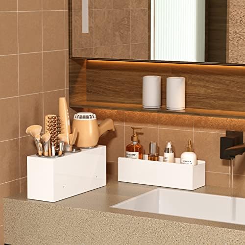 HIIMIEI Hair Tool Organizer, Acrylic Hair Dryer Holder, Bathroom Countertop Blow Dryer Stand Storage, Vanity Organizer for Accessories, Makeup, Flat Irons, Curling Irons, and Toiletries (White) - Image 4