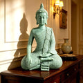 Resin Cyan Sitting Buddha, Buddhism Style Decor and Zen Shelf Aesthetic by Unknown
