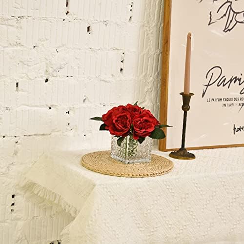 Artificial Peony Silk Flower Centerpieces Faux Floral Arrangement in Glass Vase for Home Wedding Table Decoration (Red) - Image 6