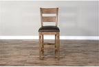 Pemberly Row Set of 3 Wood Bar Unit and 2 Ladderback Barstool in Natural Brown - Image 7