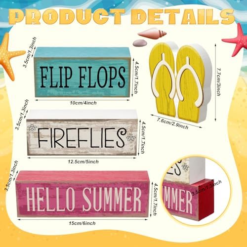 Yuntau 4 Pcs Summer Table Decorations Wood Block Sign Tiered Tray Decor - Image 3