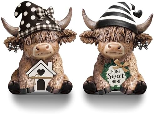 Wesiti 2 Pcs Highland Cow Figurines Resin Farmhouse Decor Home Sweet by Wesiti