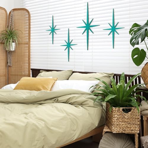 Blulu 4 Pcs Starburst Shaped Wall Decor Mid Century Modern Art,Mint - Image 4