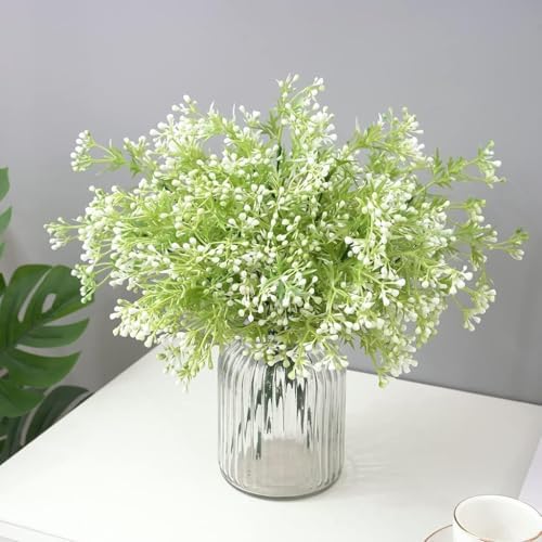 CATTREE Artificial Plants, Faux Plastic Pearl Flowers Gypsophila Shrubs Fake Grass Simulation Greenery Bushes Indoor Outdoor Home Decor Garden Yard Verandah Wedding Bridal Bouquet Decoration 4 Bundles - Image 2