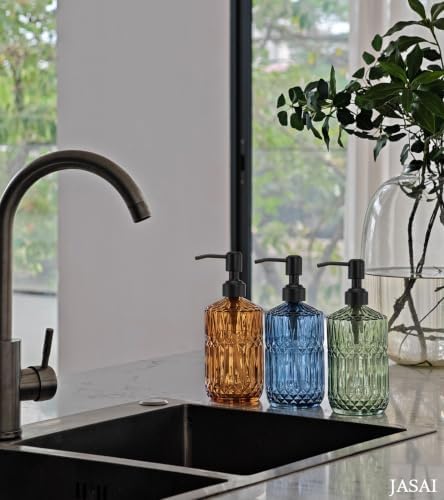 JASAI 18Oz Amber Glass Soap Dispenser with Black Pump for Bathroom. - Image 7