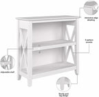 Bush Home Key West Small 2 Shelf Bookcase in Pure White Oak, Compact Home - Image 9