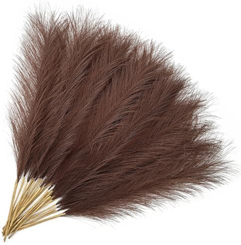 Faux Pampas Grass Artificial Fluffy Flowers Brown - 17 Inch 30 Stems, Vase Filler Plant Wedding Home Decor Fake Pampas Grass Stem Floral Plants for Wedding Party Christmas DIY Boho Decorations Coffee by CATTREE