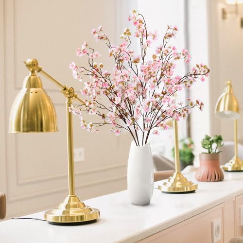Sggvecsy Artificial Cherry Blossom Flowers 4 Pcs Faux Cherry Blossom Stems Faux Silk Cherry Blossom Branches 41’’ Fake Flowers Long Stems for Vase Arrangements Home Wedding Table Decor (Pink) - Image 2
